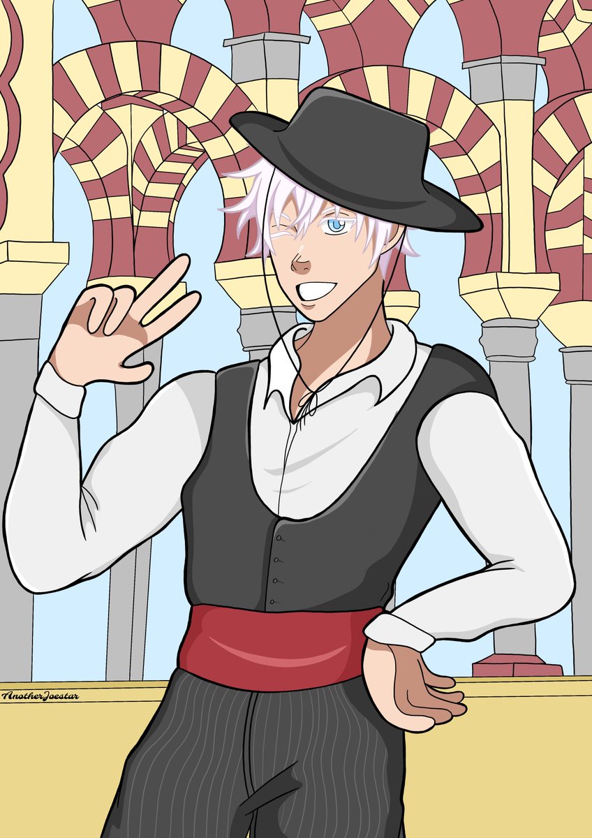 AnotherJoestar's tweet photo. El Gojo cordobés no existe no puede hacerte daño, el Gojo cordobés:

Es la feria de Córdoba y tenía que dibujarlo lol 🥹 https://t.co/xzNLMaXGq0