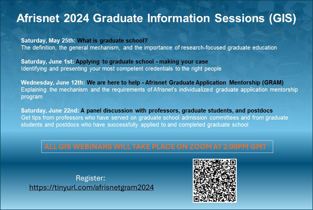 Planning to apply for research-focused graduate school? Register to attend free Afrisnet's 2024 GIS webinar series to receive detailed information and guidance.

Registration short link: tinyurl.com/afrisnetgram20…