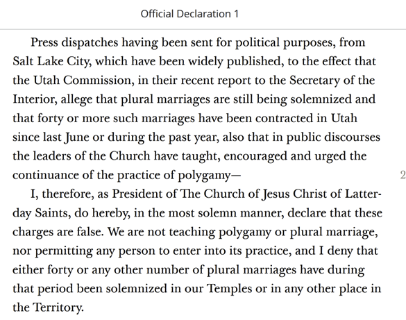 @onmywaymo Church leaders falsely claimed the 1890 manifesto ended the practice of plural marriage in the church.