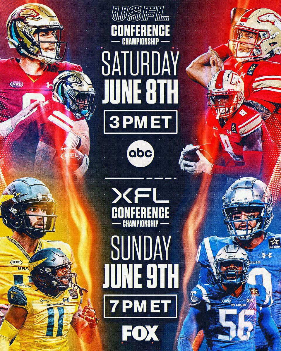 The USFL Conference Championship and the XFL Conference Championship matchups are set 🔥

Who do you have winning? 🏆