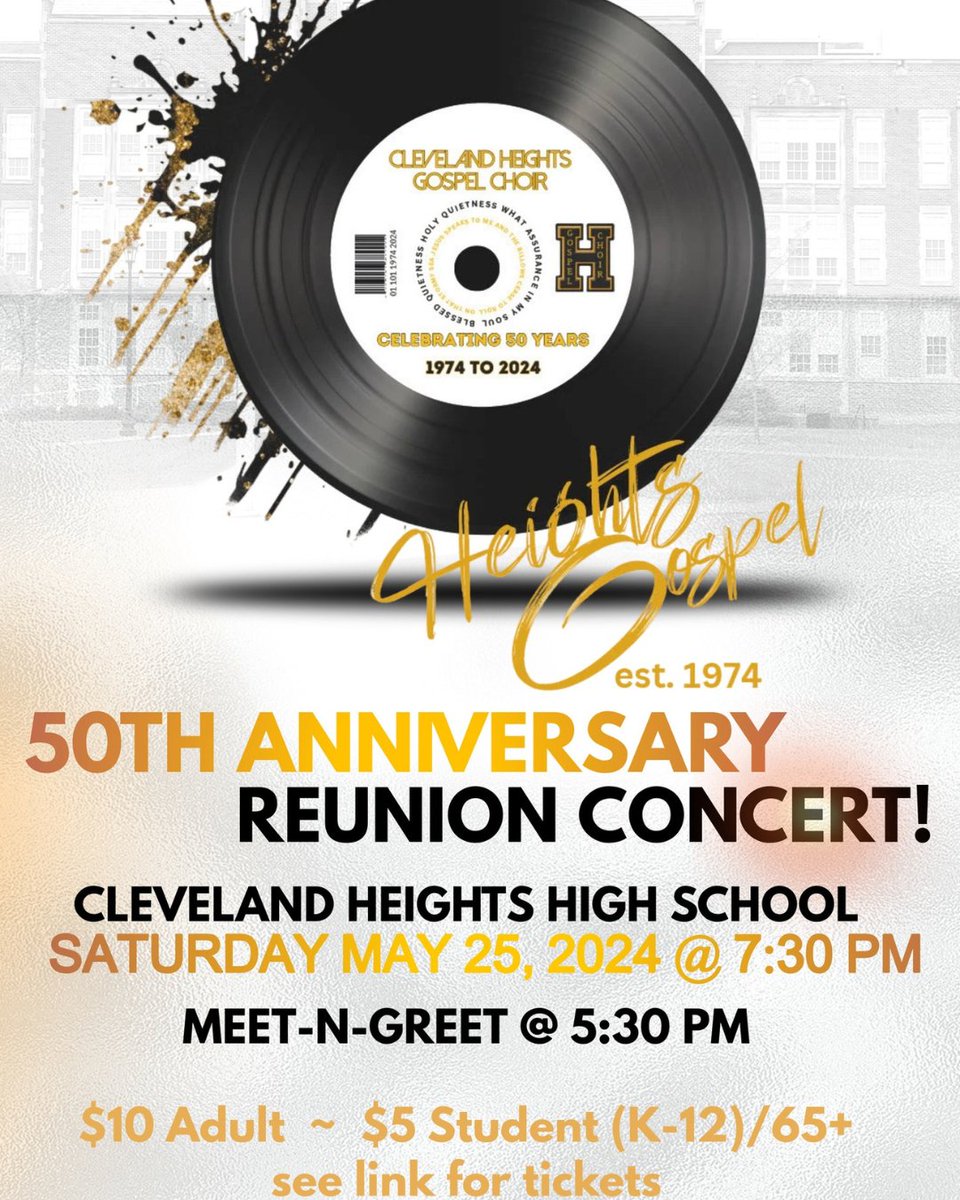 On Saturday, May 25, the Heights Gospel Choir will celebrate their 50th Anniversary. The concert will begin at 7:30 p.m. with a “meet-n-greet“ taking place at 5:30 p.m.

Tickets will be $10 for adults and $5 for students (K-12) and senior citizens (65+).

chuh.hometownticketing.com/embed/event/44…