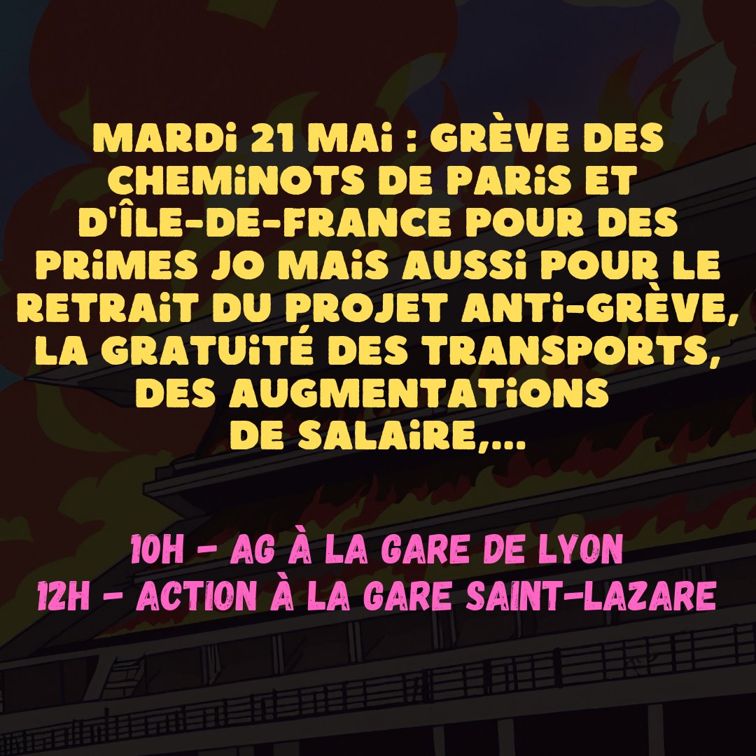 🔴Demain #Greve des cheminots #Paris/IDF pour des primes #JeuxOlympiques #Paris2024 et pour le retrait du projet anti-grève, la gratuité des transports, des augmentations de salaire... ➡️10h AG Gare de Lyon ➡️12h Action Gare Saint-Lazare #JOduZbeul #JOP2024 #JO2024 #JOParis2024