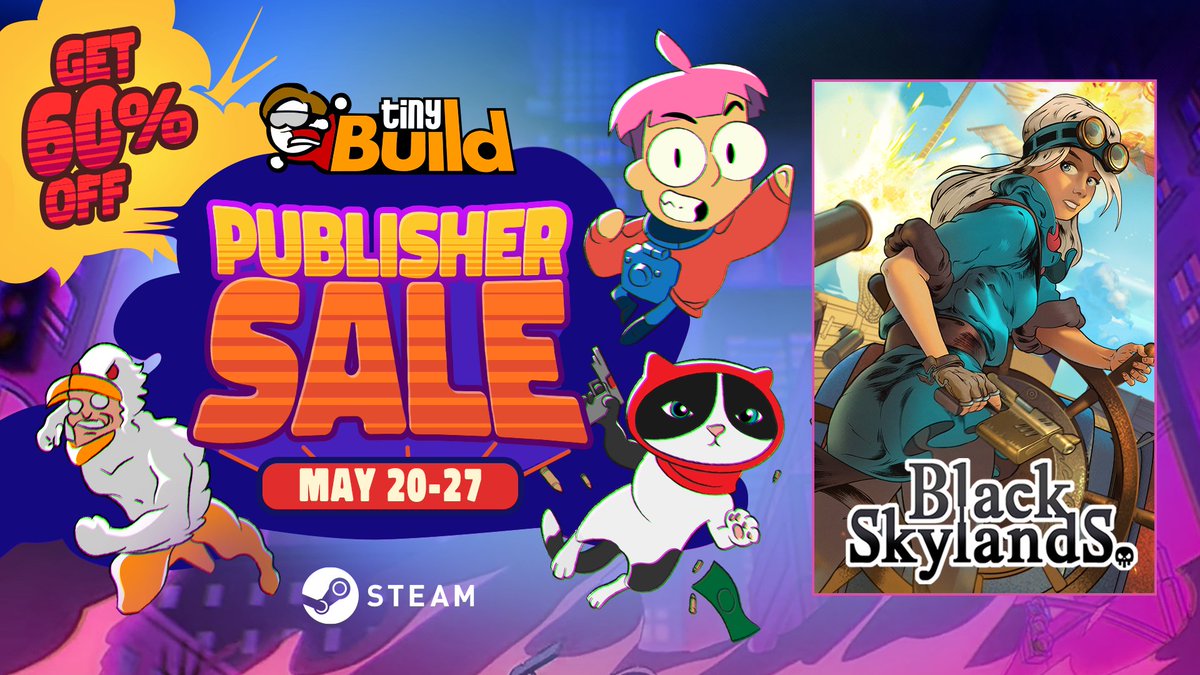Pilot your airship and forge your path in the skies!🌤️

#BlackSkylands is 60% OFF in the #tinyBuild publisher sale over on #Steam - Offer ends on May 27th! 🧭

🏴‍☠️ A sky-punk world of adventure awaits: store.steampowered.com/app/1143810/Bl…