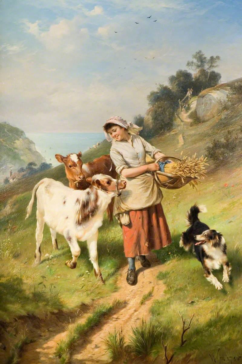 A Girl with Two Calves (1896) by Walter Hunt (1861–1941)