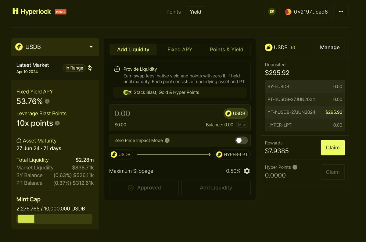 leepets's tweet photo. @pumpmarkets @ThrusterFi @hyperlockfi How come I have less USDB yesterday ($111) than I had a month ago ($295)? This is the USDB Points &amp; Yield pool https://t.co/m9NKUDdGqZ