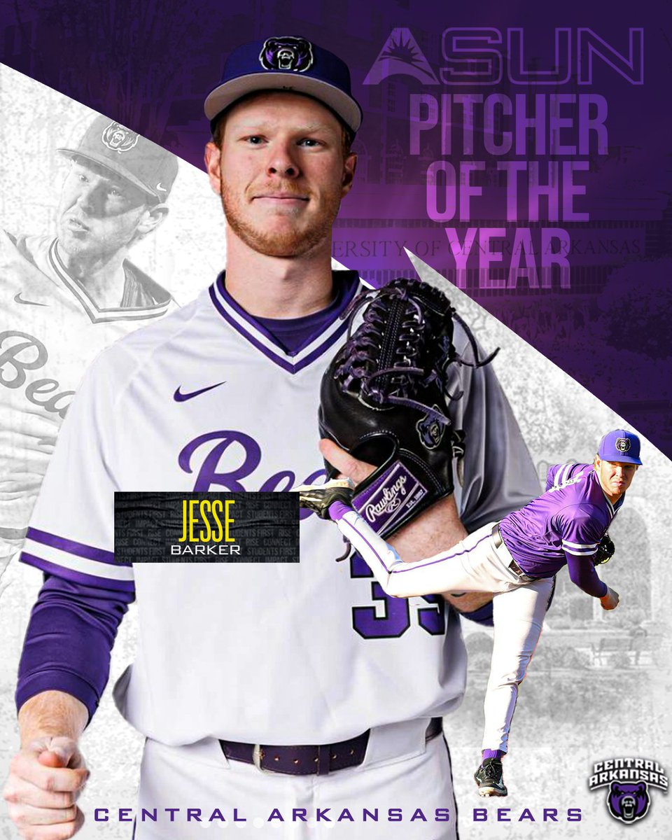 Bringing the 🔥 on the mound all season long! 👏💯 @UCABearBaseball's Jesse Barker claims the 𝟮𝟬𝟮𝟰 #𝗔𝗦𝗨𝗡𝗕𝗦𝗕 𝗣𝗶𝘁𝗰𝗵𝗲𝗿 𝗼𝗳 𝘁𝗵𝗲 𝗬𝗲𝗮𝗿 award! 📰 | asunsports.org/news/2024/5/19… #ASUNBuilt | #BearClawsUp