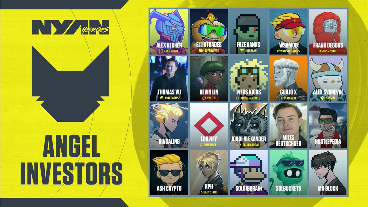 Nyan Heroes is proud to be building with our angel investors🚀🚀🚀 The future of $NYAN is bright with these giga brain founders and builders advising and shaping our project to become a leading force in web3 gaming💫 Huge shoutout to @ZssBecker @elliotrades @Banks @wsbmod