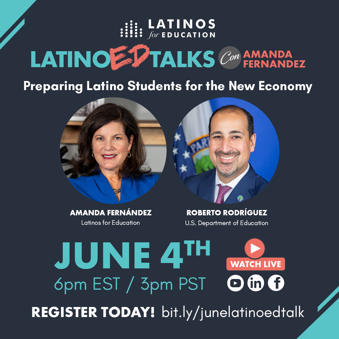 Register today for the next edition of LatinoED Talks Con Amanda Fernandez. Amanda will be joined by Roberto Rodríguez, Assistant Secretary for Planning, Evaluation, and Policy Development at the U.S. Department of Education. hubs.la/Q02xN5sy0
