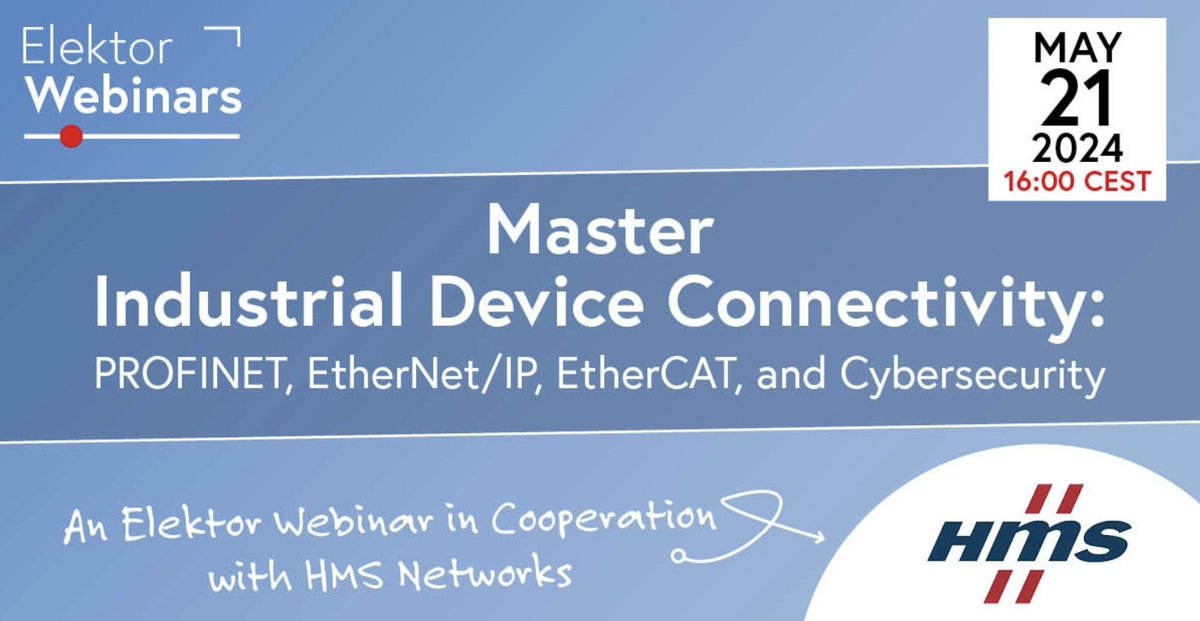 Join @hmsnetworks and Elektor for an exclusive webinar! 🗓️ Tuesday May 21, 2024 (16:00 pm CEST) - Register Now! Save your seat today streamyard.com/watch/HiPy2BVB… Master Industrial Device Connectivity: PROFINET, EtherNet/IP, EtherCAT, and Cybersecurity #cybersecurity #communication