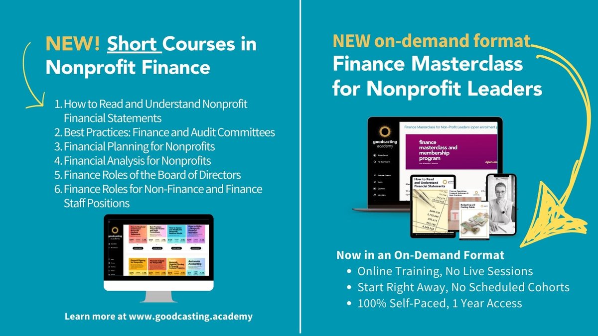 100% of participants that take finance training with Goodcasting Academy say that they feel more confident in their knowledge and use of finance...

Learn more at bit.ly/GoodcastingAca…

#NonprofitFinance
#NonprofitFinanceTraining
#OnlineCourses
