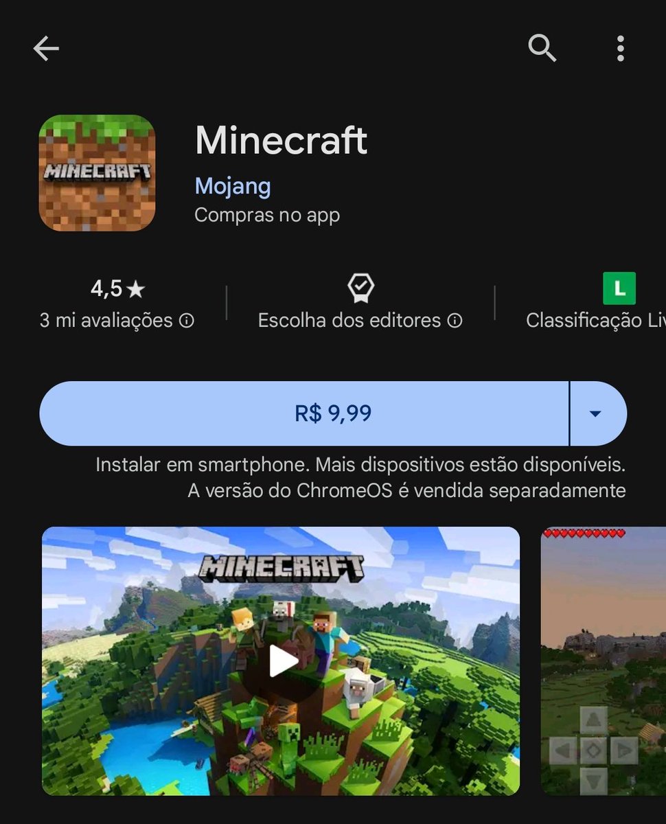 Amigos, minecraft na promoção preço de banana apenas 10 reais na playstore