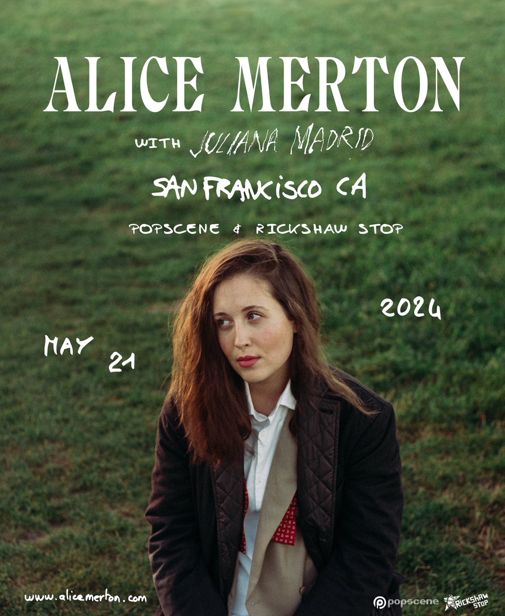 This Tuesday, May 21! 🥰😍 Popscene + Rickshaw Stop co-present ALICE MERTON with Juliana Madrid 🇨🇦🇨🇦 7 pm doors $25 tix all ages wl.seetickets.us/event/alice-me… @AliceMerton @julianamadrid_ @popsceneSF