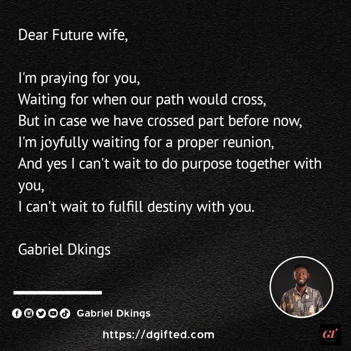 To my future wife.
#themissionarypoet #poems #poetryextraordinary #poetry #godsfavoritepoet #spokenword #christ #christian #instagram #church #loveislove