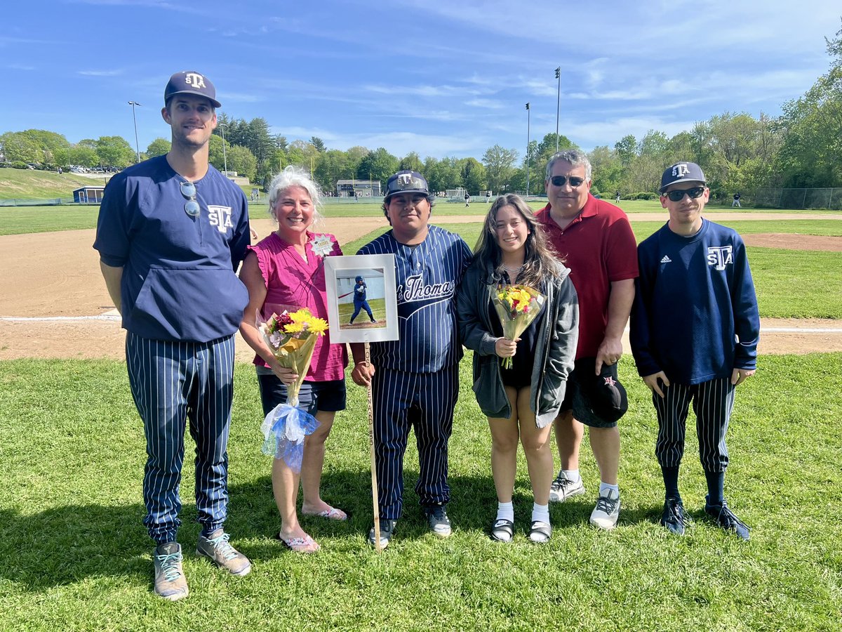 STA_Athletics's tweet photo. Congratulations to our baseball seniors! Cam Cunio, Carlos Guenard, Connor St. George, and Derek Leedberg! #saintspride #stalux #luxintenebris @stalux @nhsportspage @JayPinceSMG @NHULSports @WMUR9_Sports @nhhssports https://t.co/hmZuvfZ4To