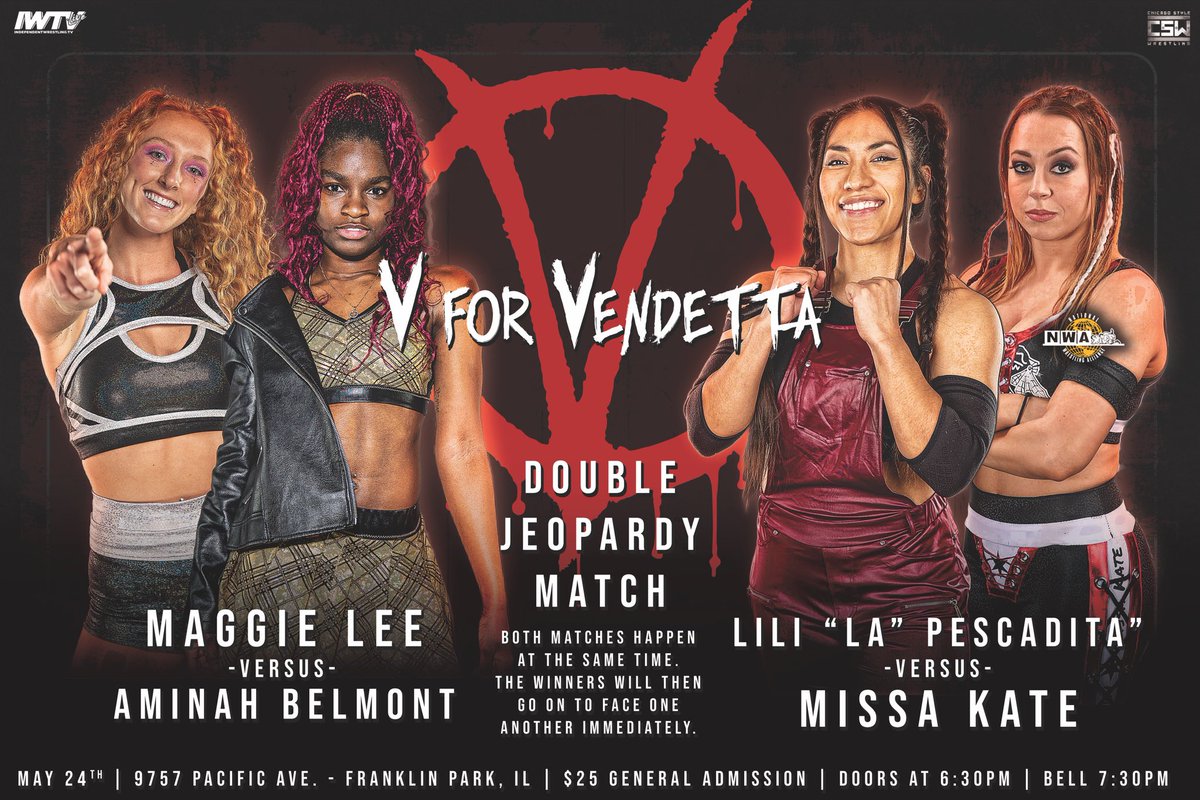 🚨🚨MATCH ANNOUNCEMENT🚨🚨 DOUBLE JEOPARDY MATCH MAGGIE LEE VS. AMINAH BELMONT LILI 'LA PESCADITA' VS. MISSA KATE The above-mentioned singles matches will take place at the same time. The winners of the two singles matches will immediately face one another in an additional