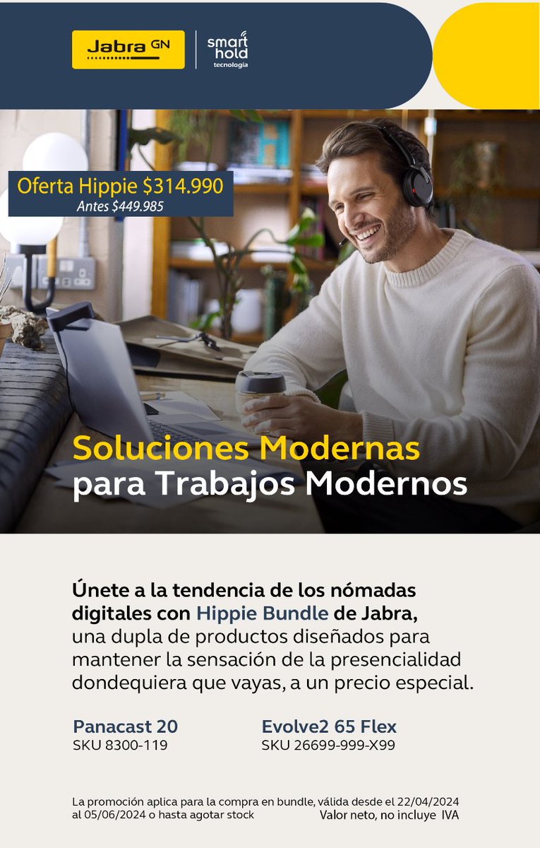 smarthold's tweet photo. Con lluvia o Sol, siente la libertad de estar conectado en cualquier lugar con el nuevo bundle #Jabra #panacast20 y #Evolve2 65 Flex. Consigue el tuyo aquí 👉 https://t.co/LmKEsZa9sn
#videoconferencia #webcam #headset #audifono #chile https://t.co/glOoVXD3EZ