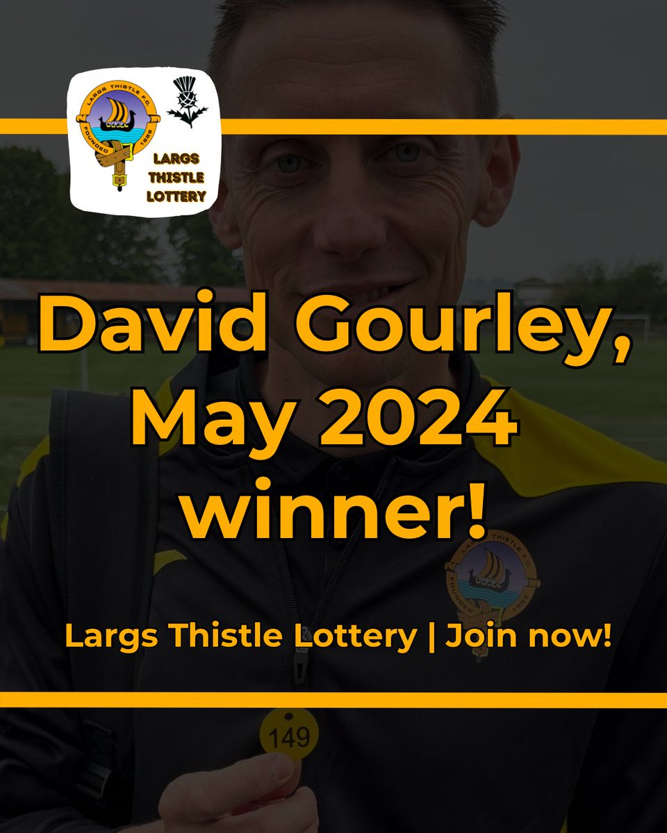 Well done to David Gourley. David wins £310 in the Largs Thistle Lottery for May! 🙌 Enter for June’s draw. Message us and we’ll set you up with a few clicks. 📱