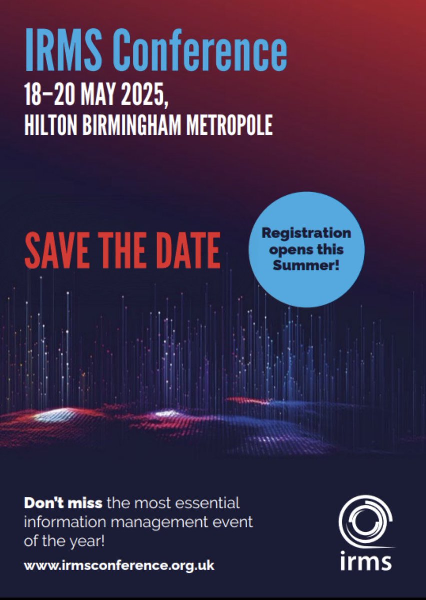 IRMSConference's tweet image. 📆 Date for your diary!

Looking forward to #IRMS25 already!