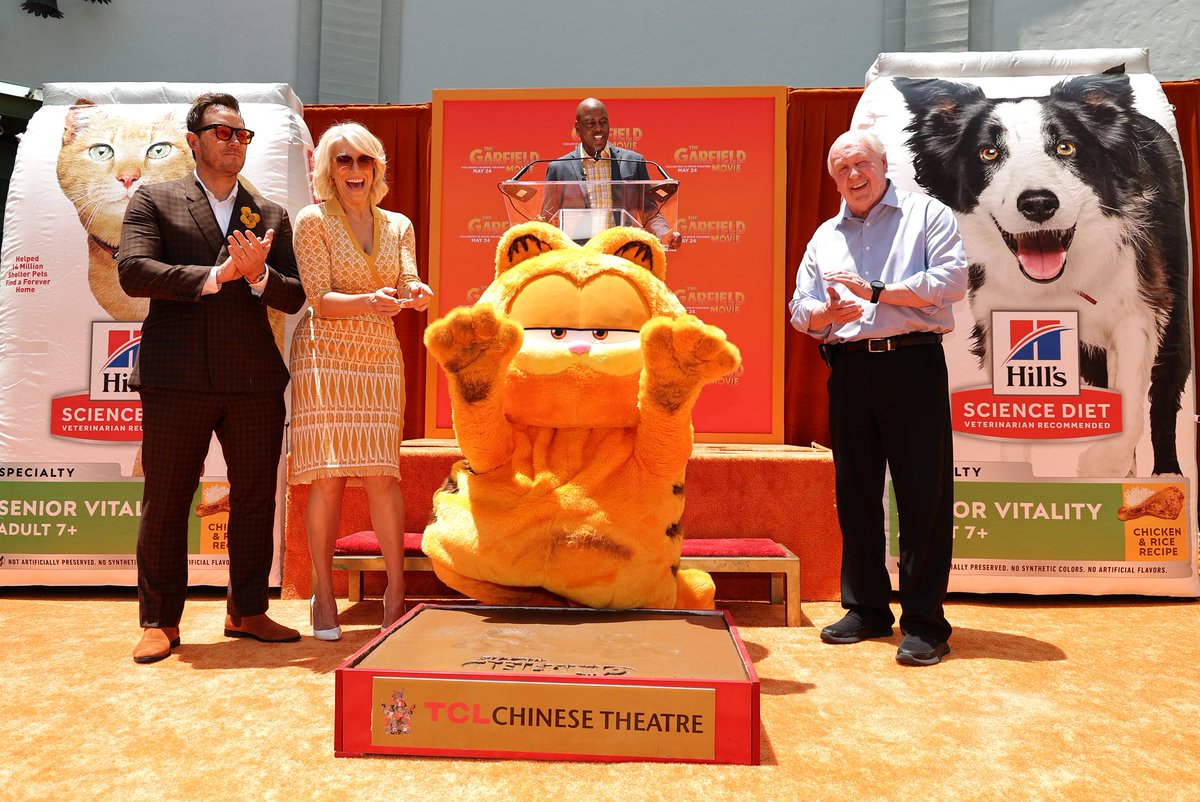 Scenes from yesterday's world premiere of 'The Garfield Movie' in Hollywood. Creator Jim Davis, director Mark Dindal, and new Garfield voice Chris Pratt were all in attendance.