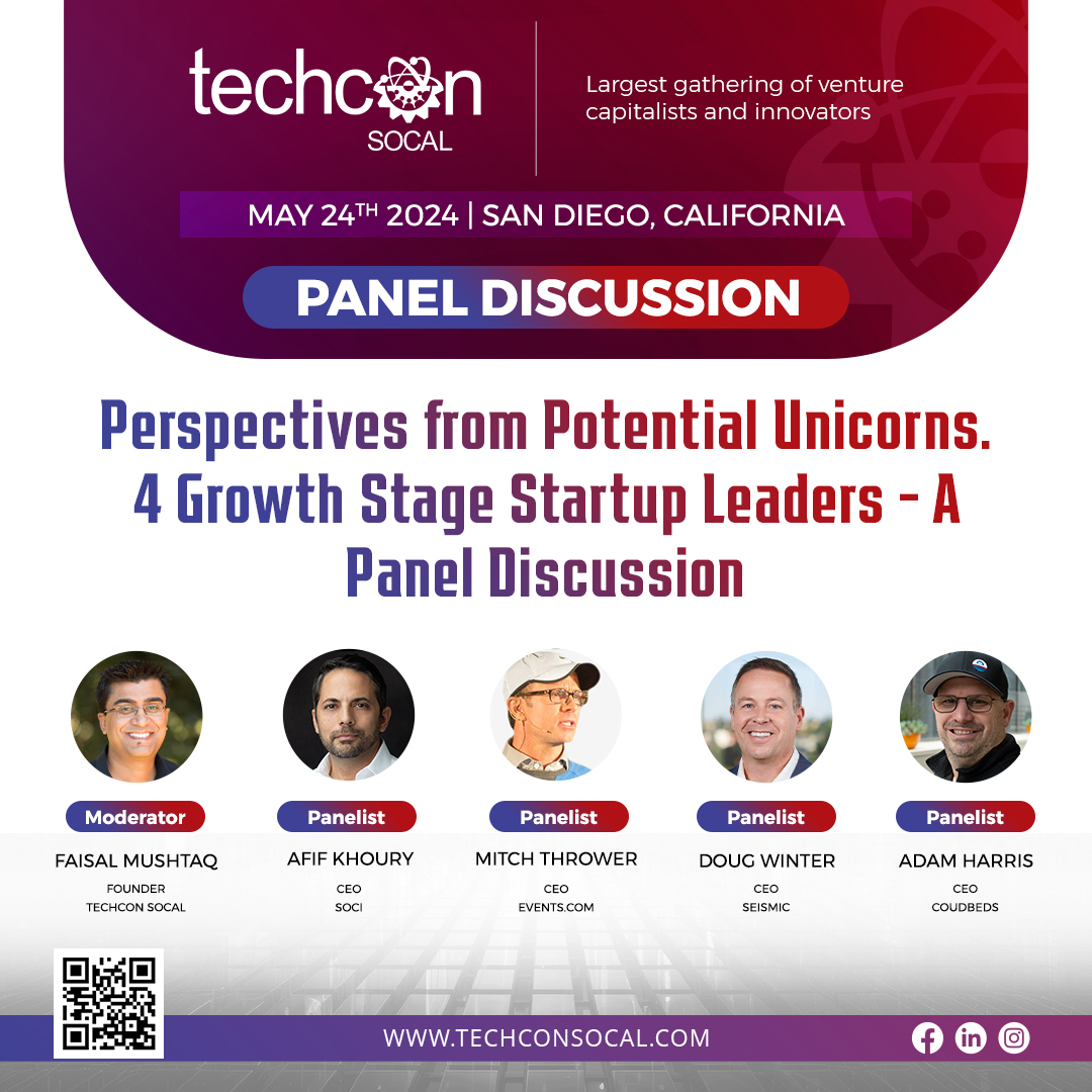 TechCon_Global's tweet photo. With 4 days to go to the largest gathering of investors, innovators, and entrepreneurs in Southern California, don't miss 'CEO Insights: Perspectives from Growth Stage Startup Leaders' at @TechConSoCal! Gain invaluable strategies from industry-leading CEOs. #StartupLeaders https://t.co/mAGNtNASMO