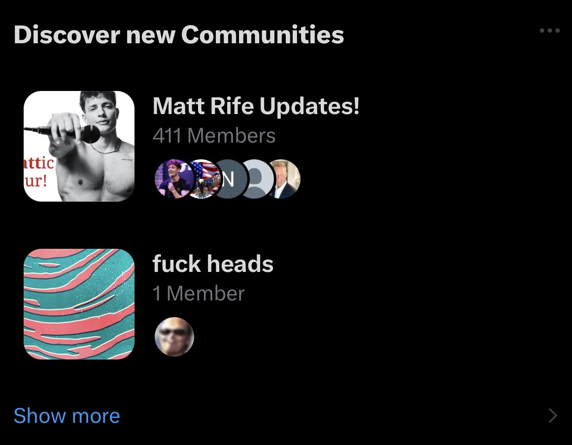 hack_jansen's tweet photo. New recommended communities for me- thanks @elonmusk you went 1 for 2 https://t.co/EoIpjsKGHR