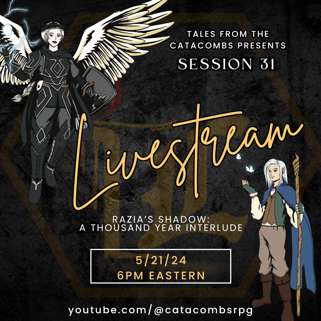 Join us TOMORROW for Session 31 of Razia's Shadow: A Thousand Year Interlude

The festival promises fun and games. Will our party come away winners? Or will they find something more disturbing in the end?

6pm Eastern on our YouTube Channel!

#dnd #dnd5e #ttrpg #actualplay #nat20