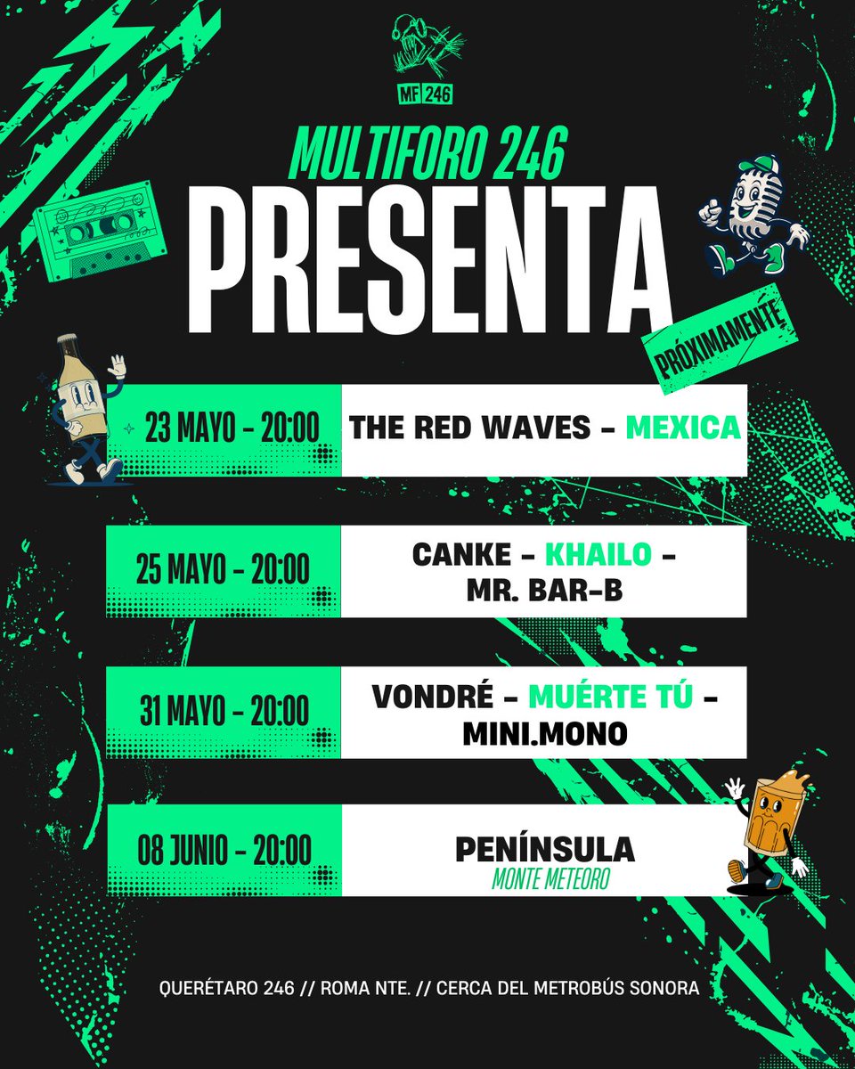 MultiForo246's tweet photo. Próximamente en el Multiforo 246, aquí las bandas que podrán ver ⚡

No olviden que los boletos ya están disponibles en: 
https://t.co/s2EWAUXPRb

#FelizLunes https://t.co/KrfBvXZTA5