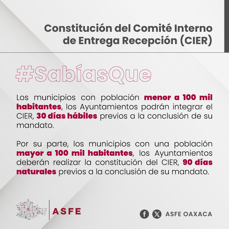 ASFE_OAXACA's tweet photo. #SabíasQue || El Comité Interno de Entrega-Recepción #CIER es aprobado en Sesión Extraordinaria de Cabildo con la finalidad de realizar las acciones previas que faciliten el proceso de la Entrega-Recepción. https://t.co/79iHPhCiF8