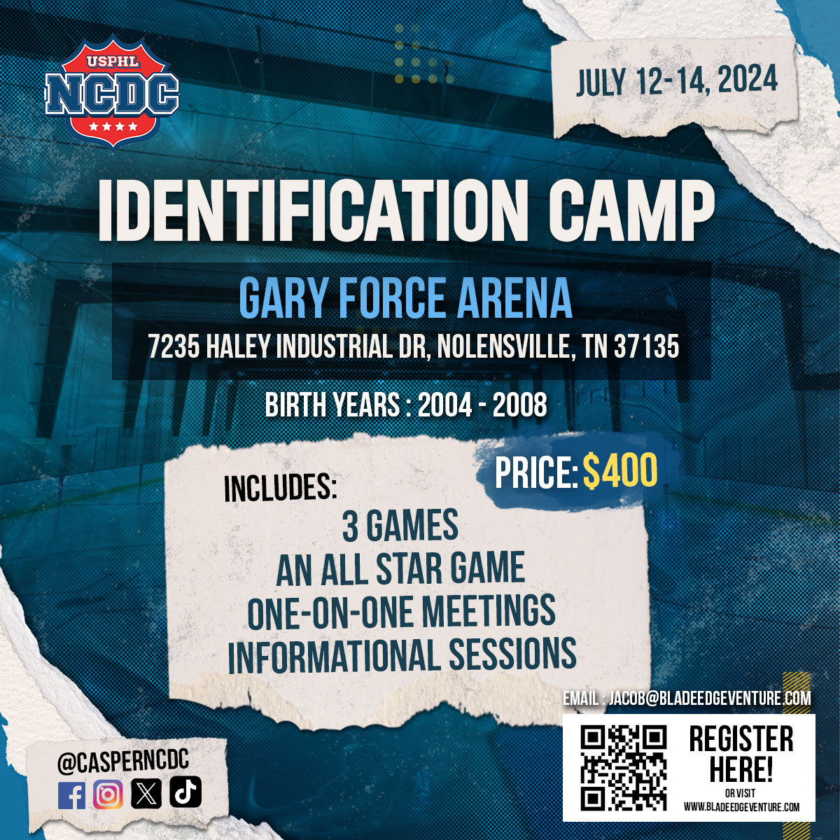 Join us in Nashville, TN for a prospect camp July 12-14. Players from this camp will have the opportunity to be invited to our main camp which could give YOU a spot on our team. 🔗 Sign up in bio

#casperwy #nashvillehockey #ncdc #hockey
@ncdcjrhockey @the_dankshow @usphlhockey