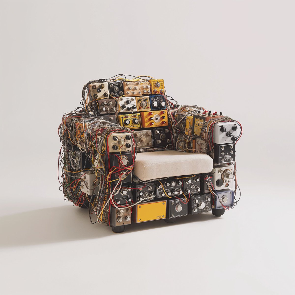 IsThatJeff's tweet image. A chair made out of guitar pedals.

Generated in Midjourney v6