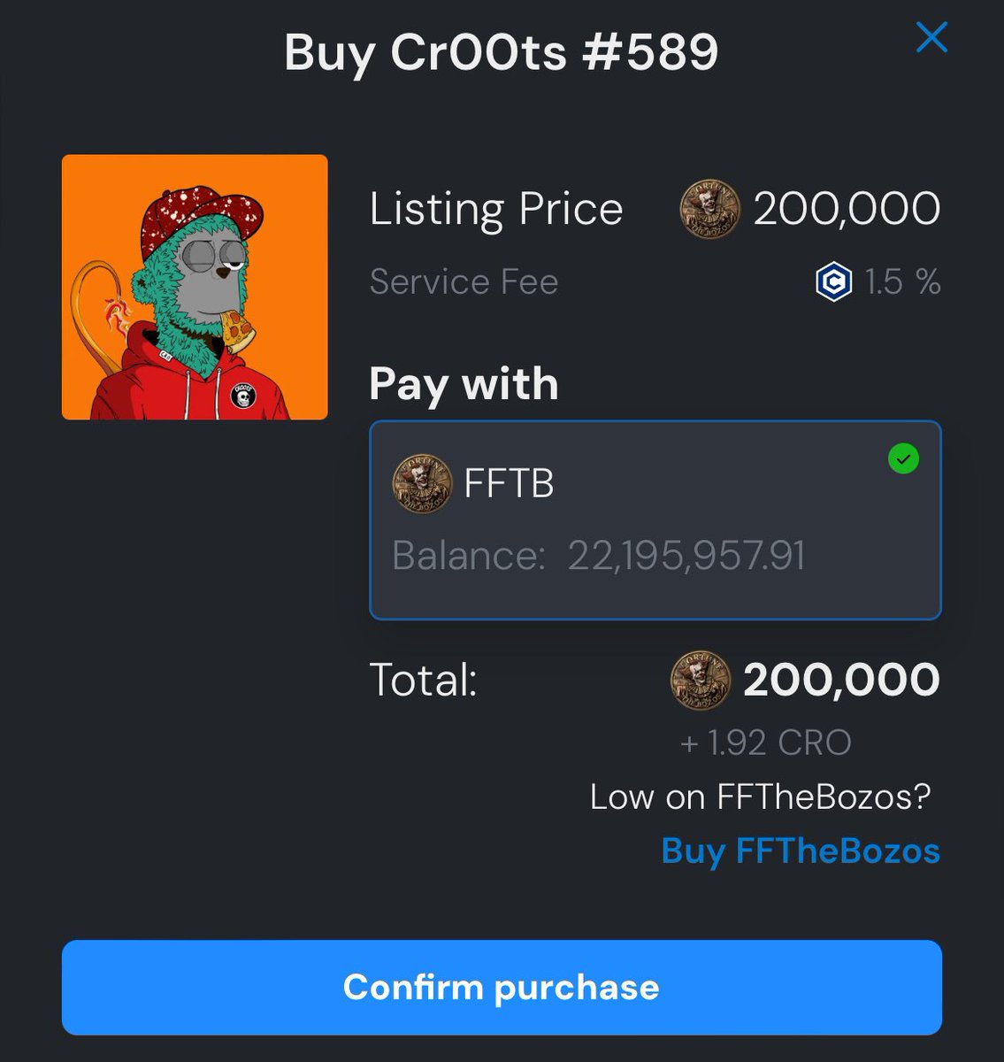 I mean, y’all either joined @FFTBcro  when i told you? Or you slept 💤

You can now list / but NFTs on @EbisusBay using $FFTB 💰🤡

Partners for this:
@Cr00tsNFT / @BabyMonstersNFT