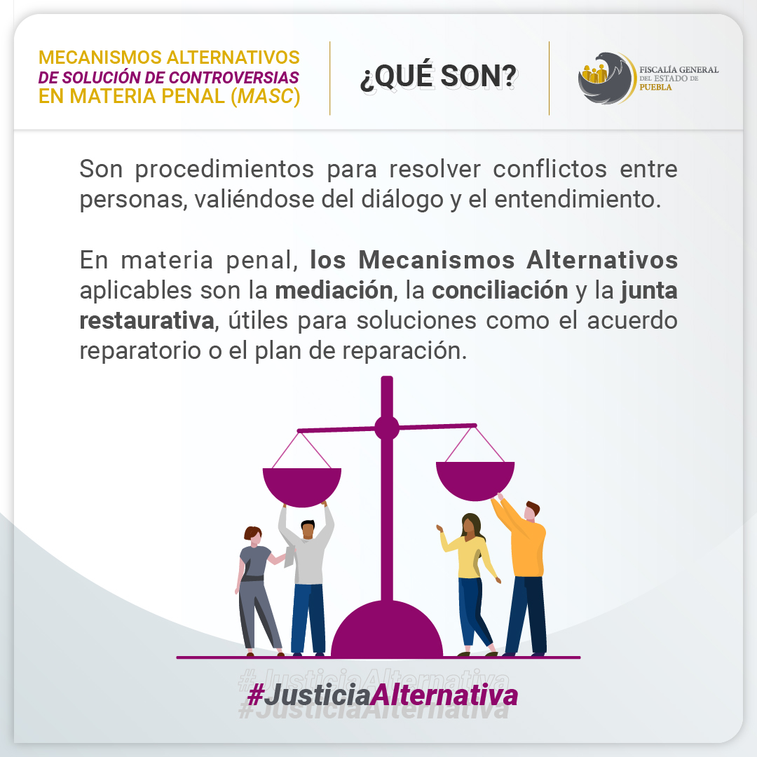 #JusticiaAlternativa 🤝 | Conoce más sobre los Mecanismos Alternativos de Solución de Controversias en Materia Penal, procedimientos que agilizan la solución de conflictos y favorecen la reparación del daño a la víctima.