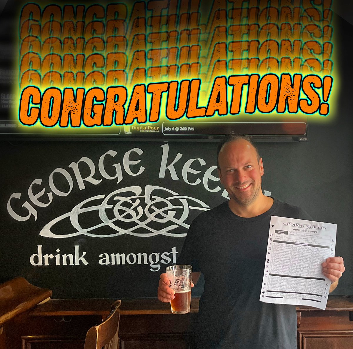 It's #BeerClub Monday...and we can celebrate a brand new GKBC member! Congrats to our pal @sroot17 for hitting 💯👏👏👏🍺💪 #whosnext #georgekeeley #gknyc #beerisgood #shutupanddrink #drinkamongstfriends #craftbeerbar #neighborhoodbar #uwsnyc #cheers #publife #challengecompleted