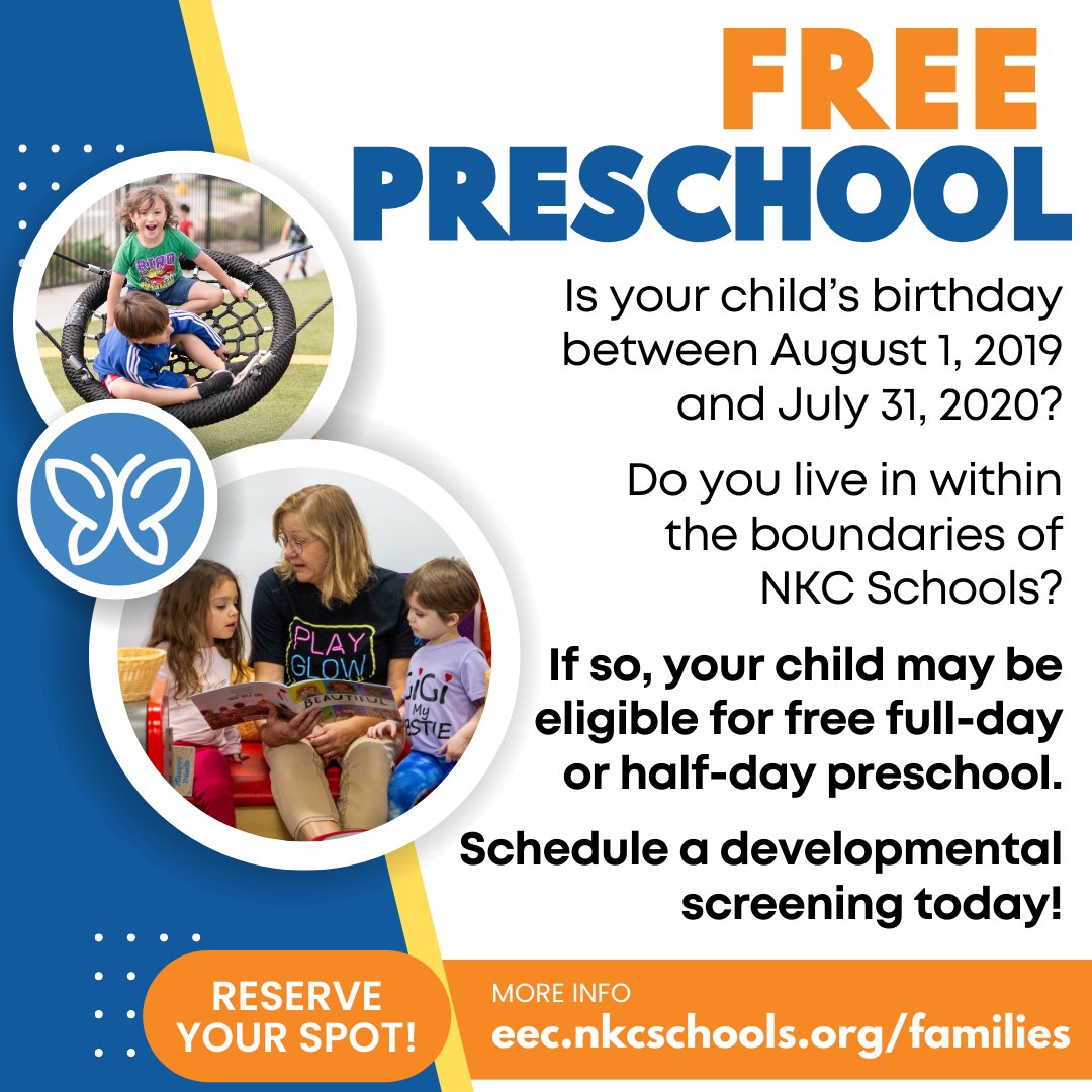 Is your child turning 4 on or before July 31, 2024? Don't miss out on our free preschool and developmental screenings! NKC Schools Early Education offers screenings to all families within district boundaries. Schedule your appointment and learn more: bit.ly/46ENmfj