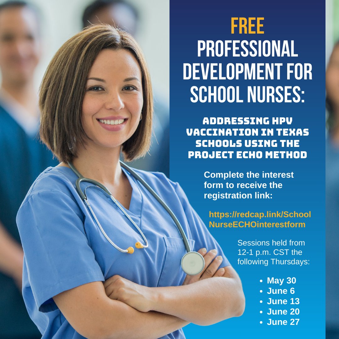School nurses, don’t miss out on the chance to attend free webinars! You can earn a maximum of 4 CEUs upon completion of a post-session survey. The orientation session is in one week! Please complete the interest form to receive the registration link: redcap.link/SchoolNurseECH….