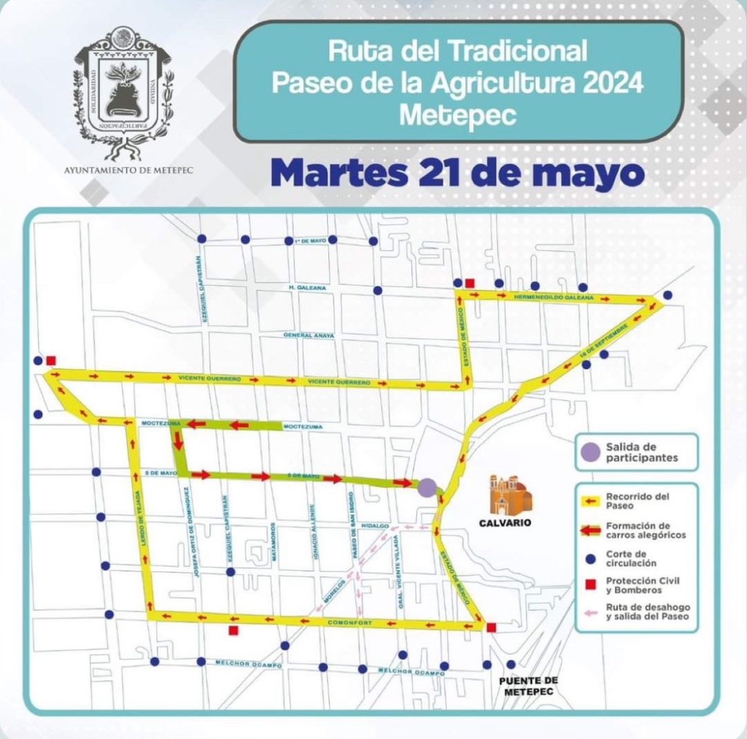 VozAsuncion's tweet photo. ⚠️ATENCIÓN⚠️

Este martes 21 habrá cierre de avenidas en Metepec, aquí el mapa que @MetepecGobierno comparte para estar prevenidos. https://t.co/wqRnjFcGB0