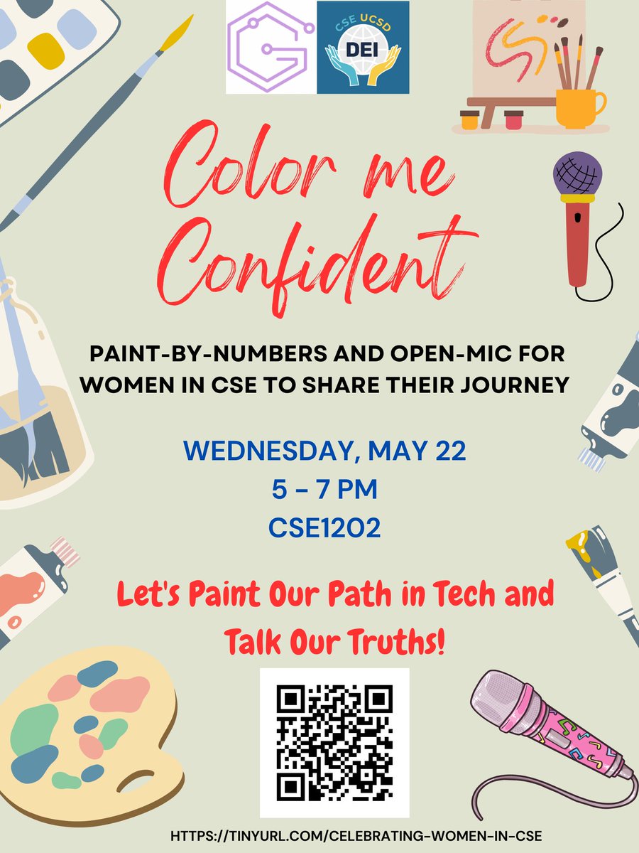 Join us on Wednesday, May 22, 2024, in CSE 1202 from 5-7pm for an evening of paint-by-numbers and open-mic! RSVP here: tinyurl.com/celebrating-wo… #ColorMeConfident #WomenInTech #DiversityInTech #DEI #TechEmpowerment #WomenWhoCode #InclusiveTech