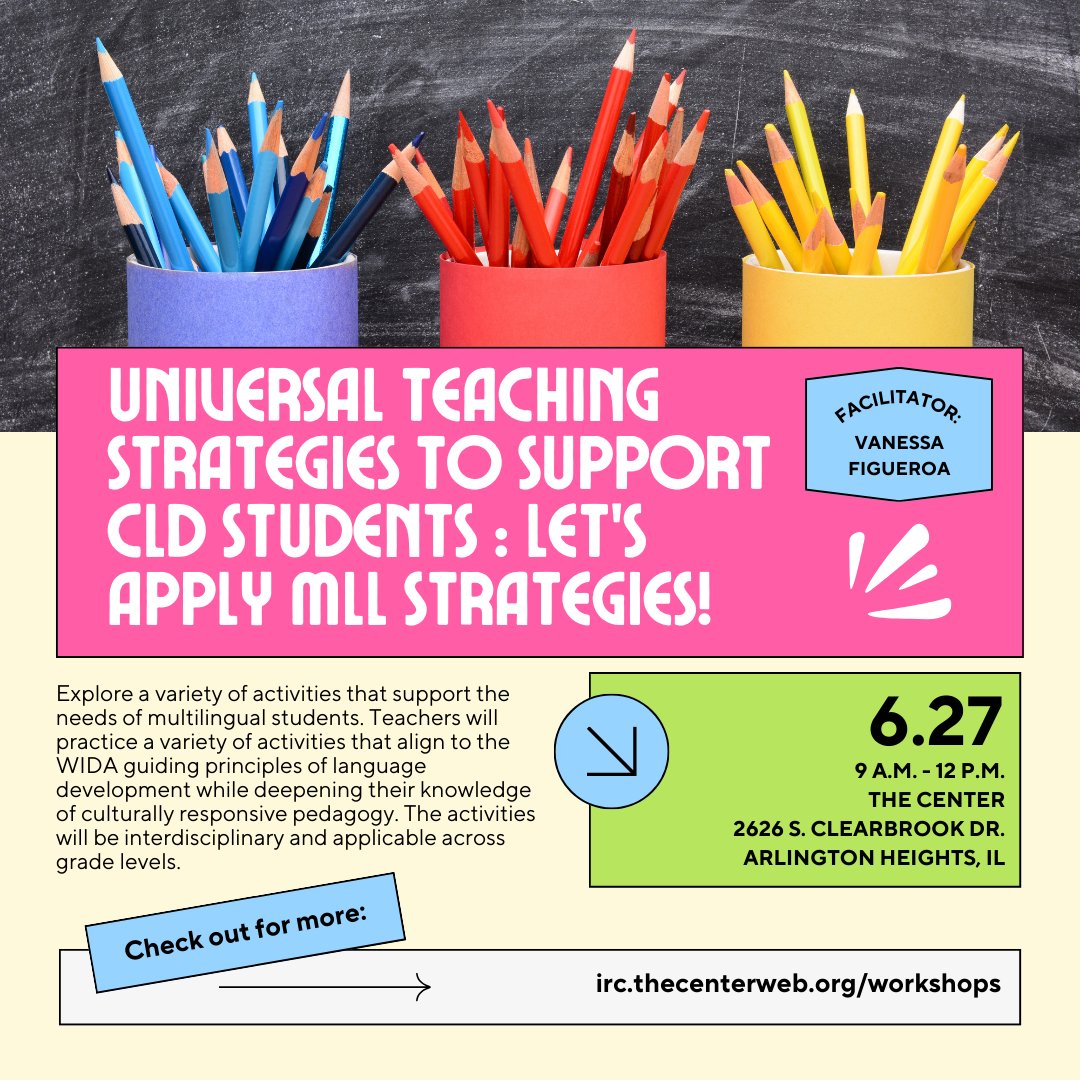 Earn PD hours & explore a variety of activities that support the needs of multilingual students in this free PD in person workshop with the IRC's Vanessa Figueroa on June 27th! irc.thecenterweb.org/workshop/unive…