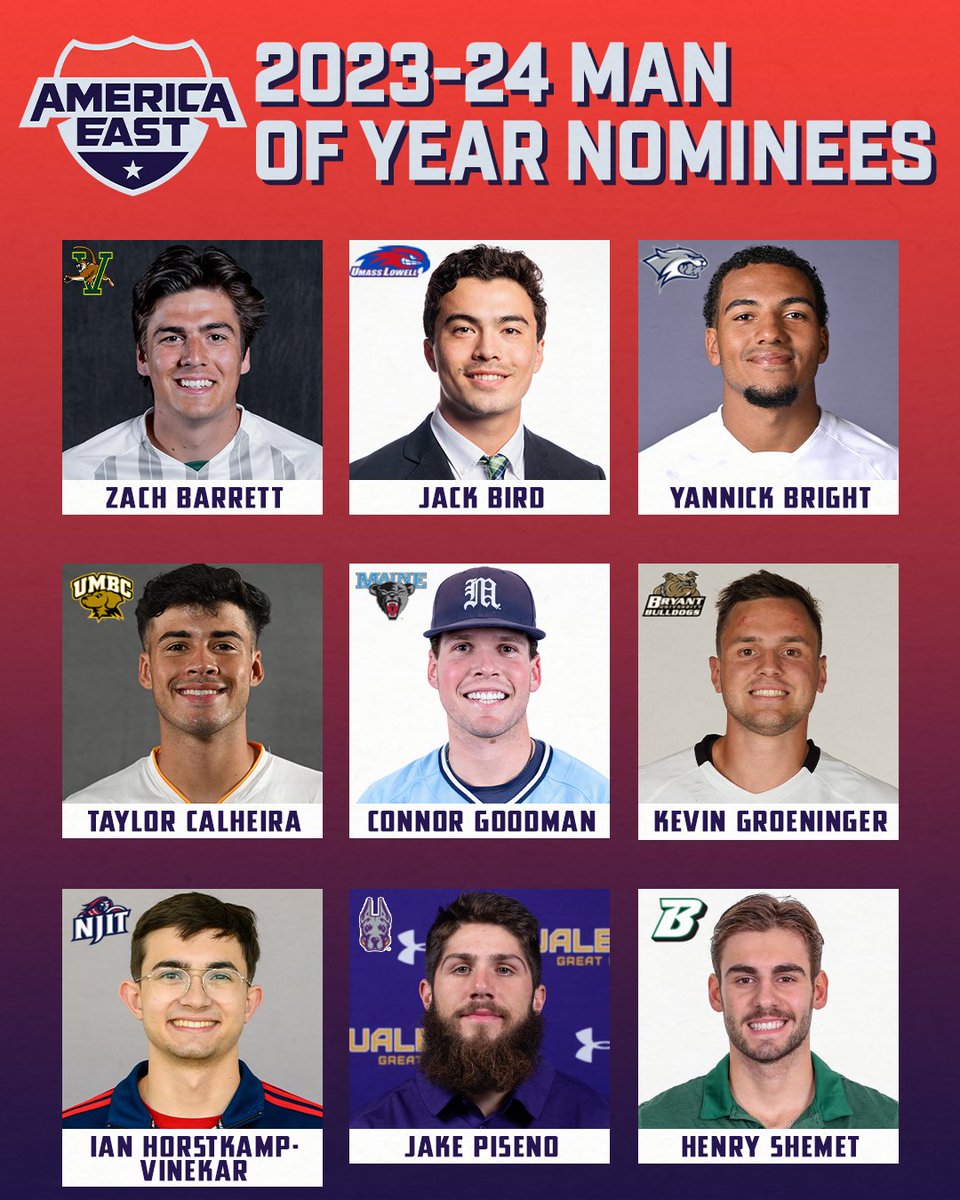 𝐌𝐀𝐍 𝐎𝐅 𝐓𝐇𝐄 𝐘𝐄𝐀𝐑 𝐍𝐎𝐌𝐈𝐍𝐄𝐄𝐒 Congratulations to the nine nominees for the 2024 @AmericaEast Man of the Year! Finalists for the award will be revealed next week! 📰 americaeast.com/news/2024/5/20…