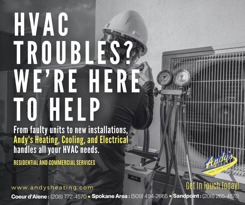 AndysHeating's tweet photo. HVAC Troubles? We’re Here to Help 🛠️ Residential and commercial services available—call now!

📞 Contact Us Today!
Please visit: https://t.co/bDtNTWXr2Y
.
.
.
#AndysHVAC #HVACMaintenance #DaltonGardens #Spokanehvac #Idahohvac #HeatingCooling #hvaclife #airconditioning https://t.co/jj2Mlua3BY