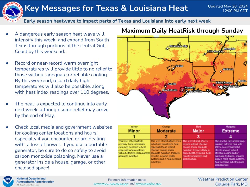 We have initiated Key Messages for an early season heatwave over parts of Texas and Louisiana that will intensify and expand over the next several days.