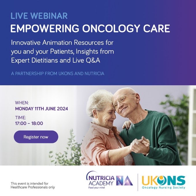 FREE UKONS-Nutricia webinar: ‘Empowering Oncology Care‘ Tuesday 11th June, 17:00-18:00. Three specialist Oncology Dietitians share invaluable insights and expertise. With Q&A question panel. Click to register, nutricia.co.uk/hcp/events/emp… @NutriciaHCPUK @UKONSmember