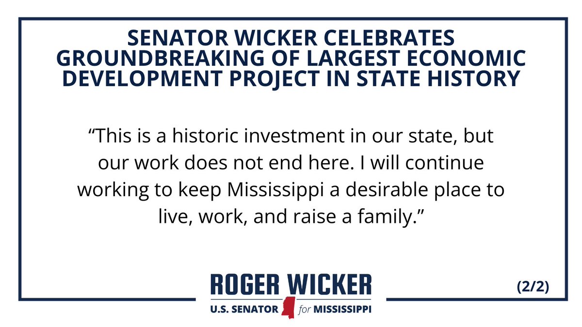 Today, I joined state and local officials at the groundbreaking in Madison County. It will invest $10 billion and create 1,000 new jobs in Mississippi. My full statement: