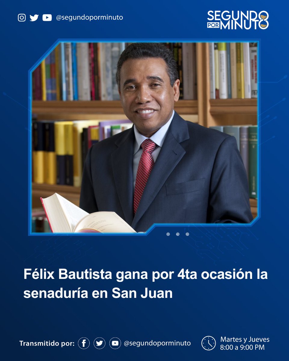 El actual senador de la @FPcomunica, Félix Bautista repite como senador por San Juan, siendo este su cuarto período consecutivo ocupando esa curul en representación de la referida provincia sureña.

#SXM 
#FélixBautista
#NidioEncarnación
#FuerzaDelPueblo
#PRM
#EleccionesRD