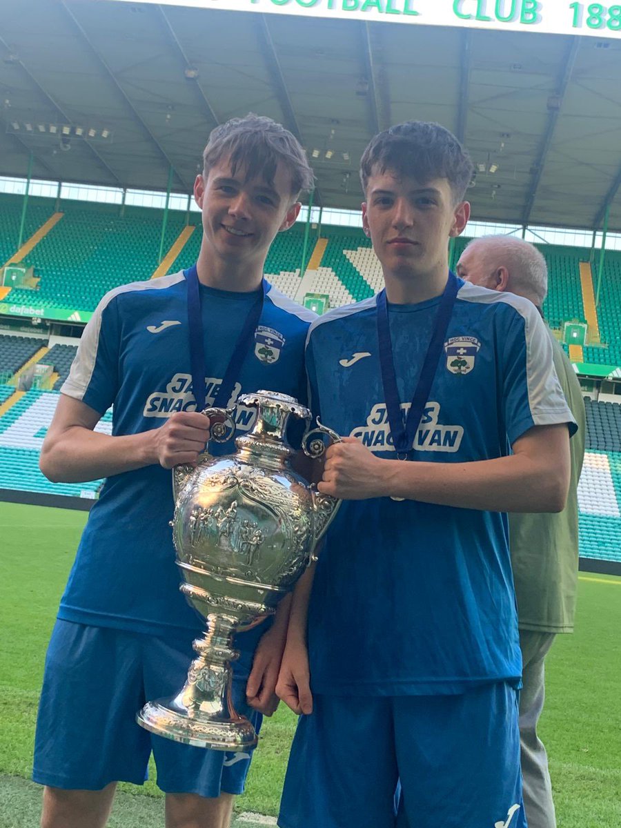 Ex-<a href="/OLAPrimaryGlas/">OLA Primary School</a> pupils Luke &amp; Anton with the Cameronian Cup. Luke played with OLA 06s &amp; now coaches our 09s &amp; Anton played for the 1st OLA team with our 05s when the club started. Today Anton was MOM &amp; scored the winner in a 1-0 win for <a href="/Holyrood_PE/">Holyrood PE Dept</a> at Celtic Park.🎉💛💙<a href="/yfst/">YFS</a>