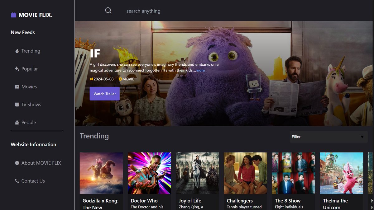 Rishabjha134's tweet image. 🎬 Excited to share my major project, "Movie Flix," developed using React JS, Redux Toolkit, and TMDB API! 🚀
🔗 Explore the Project:
GitHub Repo: github.com/RishabJha134/R…
Live Demo: …ab-jha-react-movie-project.vercel.app
#ReactJS #ReduxToolkit #TMDBAPI #MovieFlix #WebDevelopment