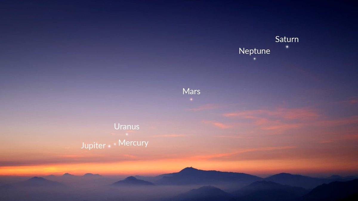 in two weeks, 6 planets will align in the early morning sky!! you’ll be able to see mercury, mars, jupiter, and saturn with the naked eye, but will need a telescope or powerful binoculars to see uranus and neptune. 
try and see it if you can!! ✨