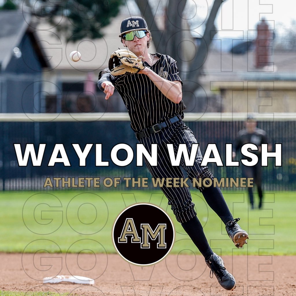 AMHSAthletics's tweet photo. Vote for Waylon Walsh for @BayAreaNewsHQ athlete of the week. Waylon went 3-3 with a double and 6 RBI’s in the Monarchs’ road win at Burlingame in the CCS Playoffs on Saturday. Vote here: https://t.co/Y4u6mdDiHr #GoMonarchs https://t.co/ckz505bgOY
