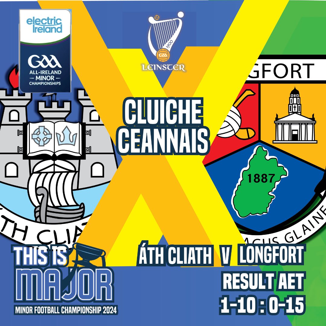 Leinster GAA (@gaaleinster) on Twitter photo RESULT
From the 2024 Electric Ireland Leinster GAA Minor Football Championship Final
Longford win an epic encounter after Extra Time
Dublin 1-10
Longford 0-15
📺 Watch it back in full now on Tg4!
#LeinsterGAA | <a href="/DubGAAOfficial/">Dublin GAA</a> <a href="/OfficialLDGAA/">Longford GAA</a> RESULT
From the 2024 Electric Ireland Leinster GAA Minor Football Championship Final
Longford win an epic encounter after Extra Time
Dublin 1-10
Longford 0-15
📺 Watch it back in full now on Tg4!
#LeinsterGAA | <a href="/DubGAAOfficial/">Dublin GAA</a> <a href="/OfficialLDGAA/">Longford GAA</a>