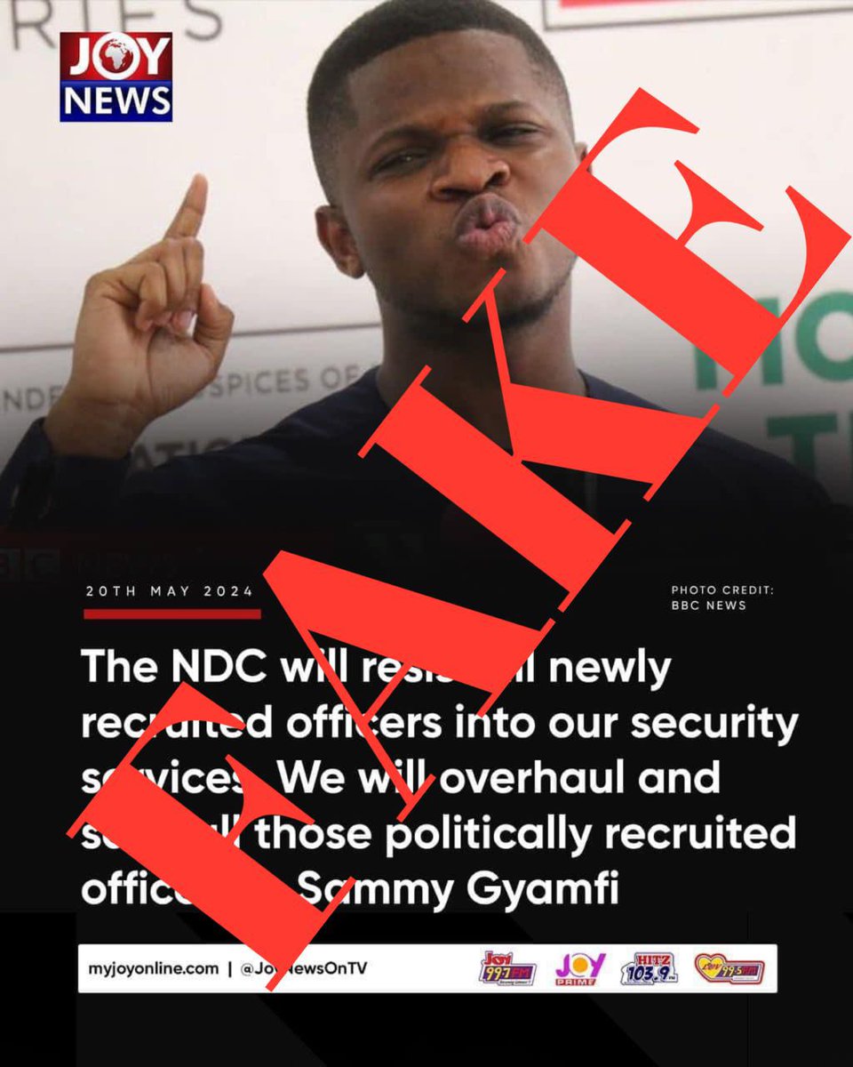MaxNdemba's tweet photo. Kindly disregard this FAKE NEWS being circulated by some buffoons belonging to the ruling NPP. I have uttered no such words and JoyNews has not made any such publication. SAMMY GYAMFI ESQ. https://t.co/9FDSlslrNo